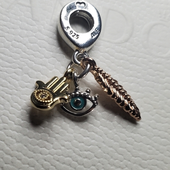 Pandora Hamsa All-seeing Eye & Feather Spirituality Dangle - Picture 5 of 7